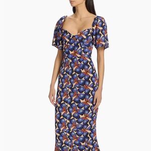 Rhode Ramona butterfly print midi dress in blue/cream